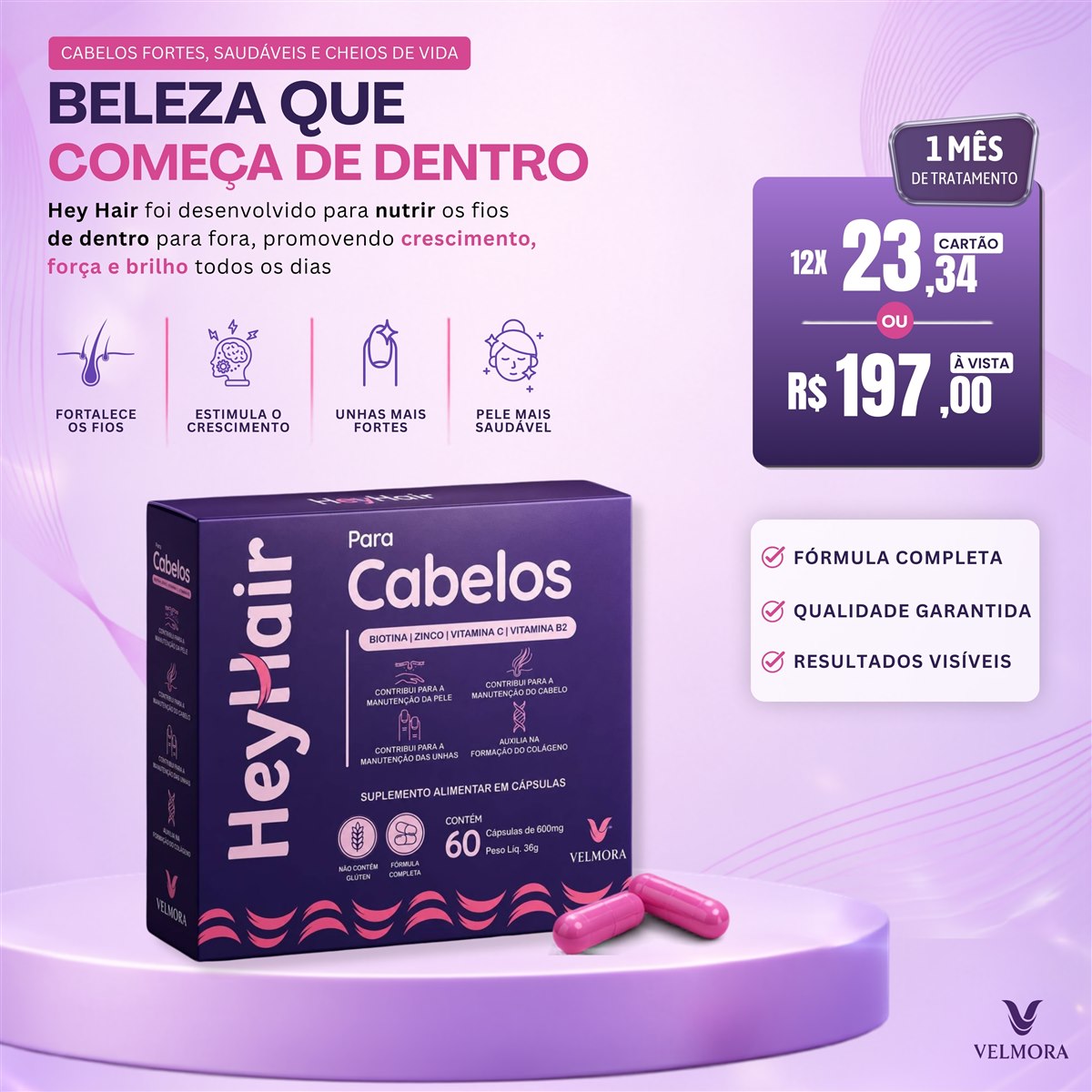 Kit HeyHair para 1 mês com 10% de desconto
