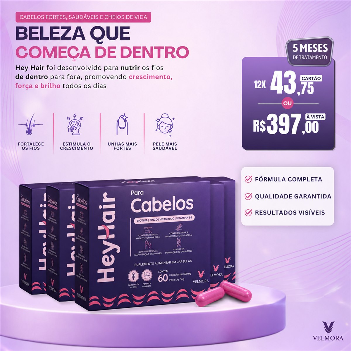 Kit HeyHair para 5 meses com 10% de desconto